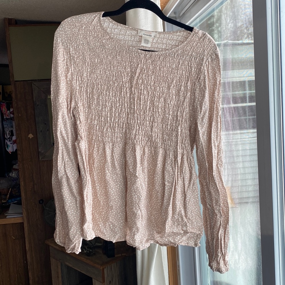Urban Romantics, large, long sleeve cream with while white pock-a dots